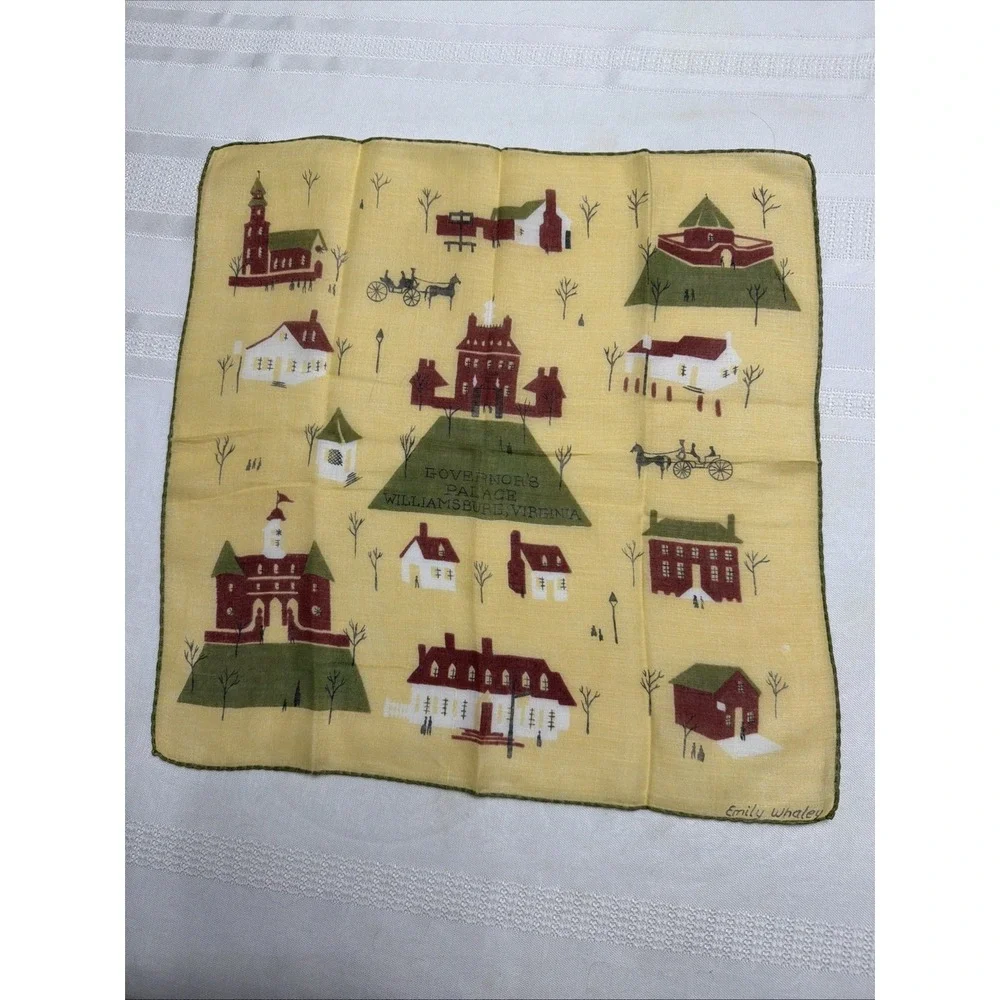 3 EMILY WHALEY Hankies Williamsburg Handkerchiefs Hand Rolled Border VTG